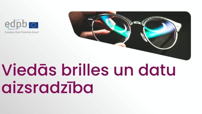 Brilles, EDAK logotips un teksts “Viedās brilles un datu aizsardzība