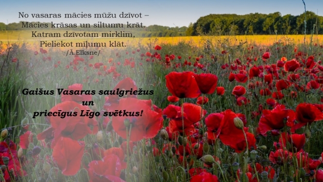 Gaišus Vasaras saulgriežus un priecīgus Līgo svētkus!