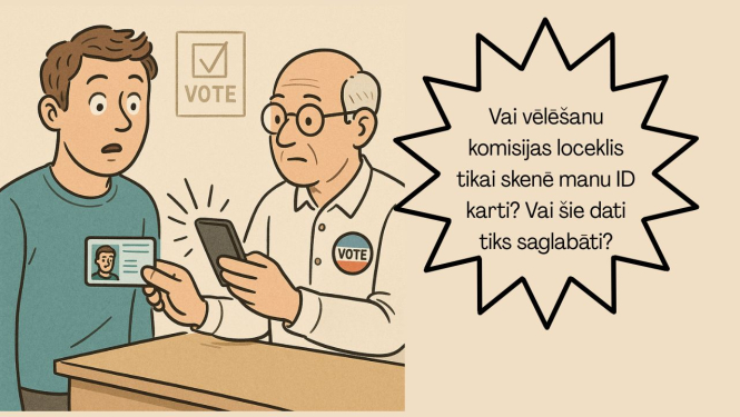 Komisijas loceklis fotografē/ skenē cilvēka ID karti