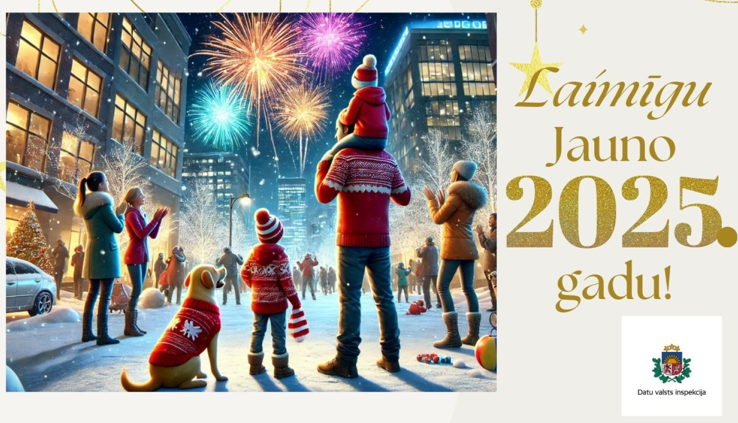 Jaungada apsveikums ar ģimeni un salūtu