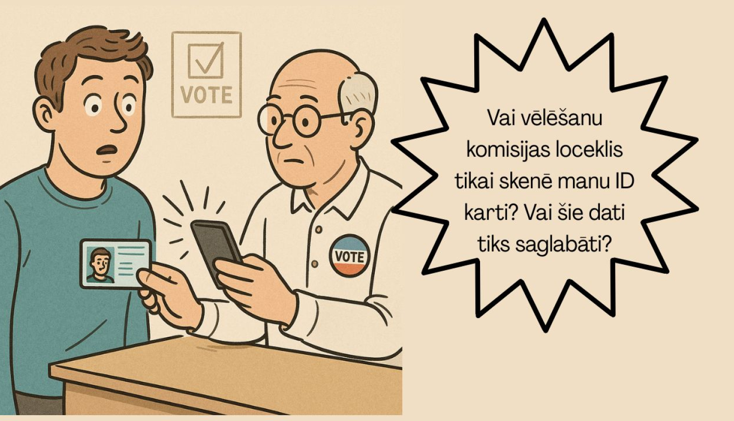 Komisijas loceklis fotografē/ skenē cilvēka ID karti